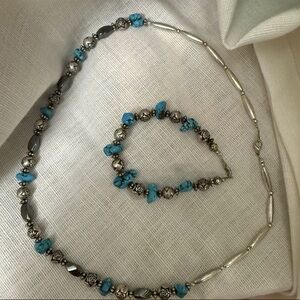 Navajo Hand Crafted Silver and Blue Gemstone Necklace Set
